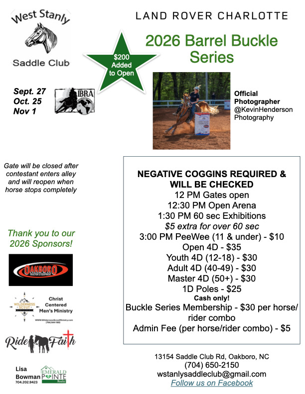 2026 Barrel Buckle Series - West Stanly Saddle Club